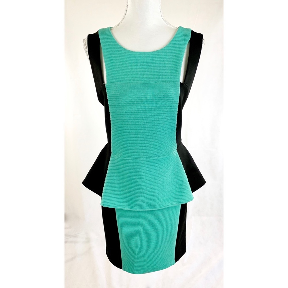 BISOU BISOU Mint Green Black Peplum Dress - Picture 1 of 5